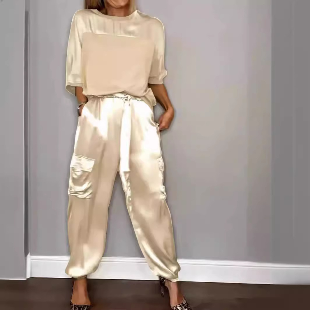 Satin Blouse & Trousers Set