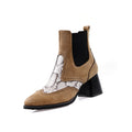 Color-Block Chunky Heeled Ankle Boots for Women