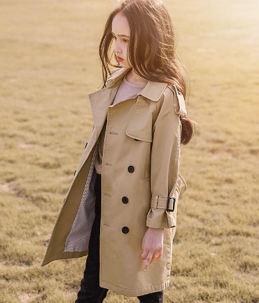 Girls' Mid-Length Trench Coat