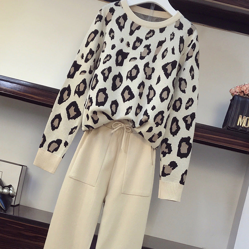 Leopard Knit Sweater & Pants Set