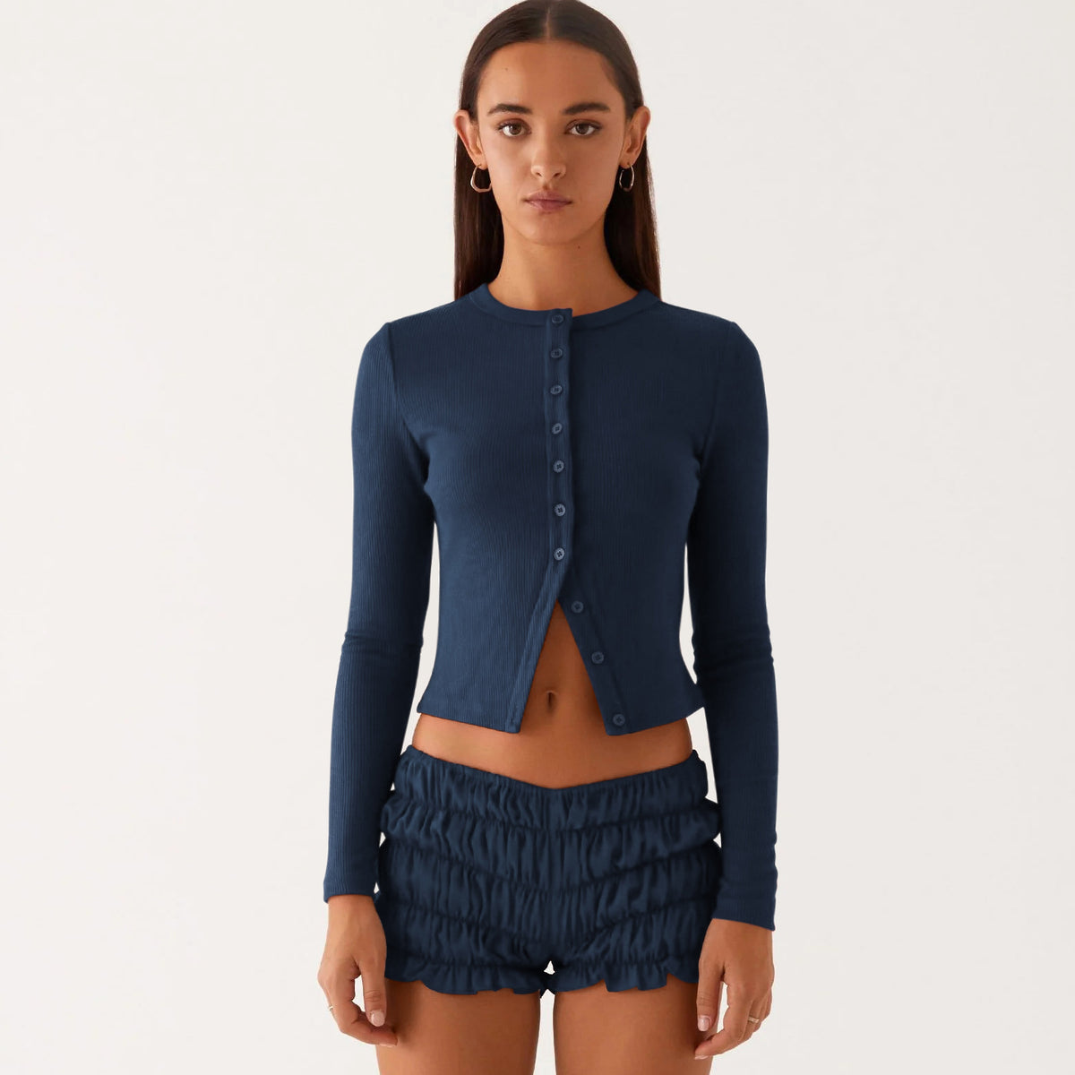 Ribbed Button Cardigan