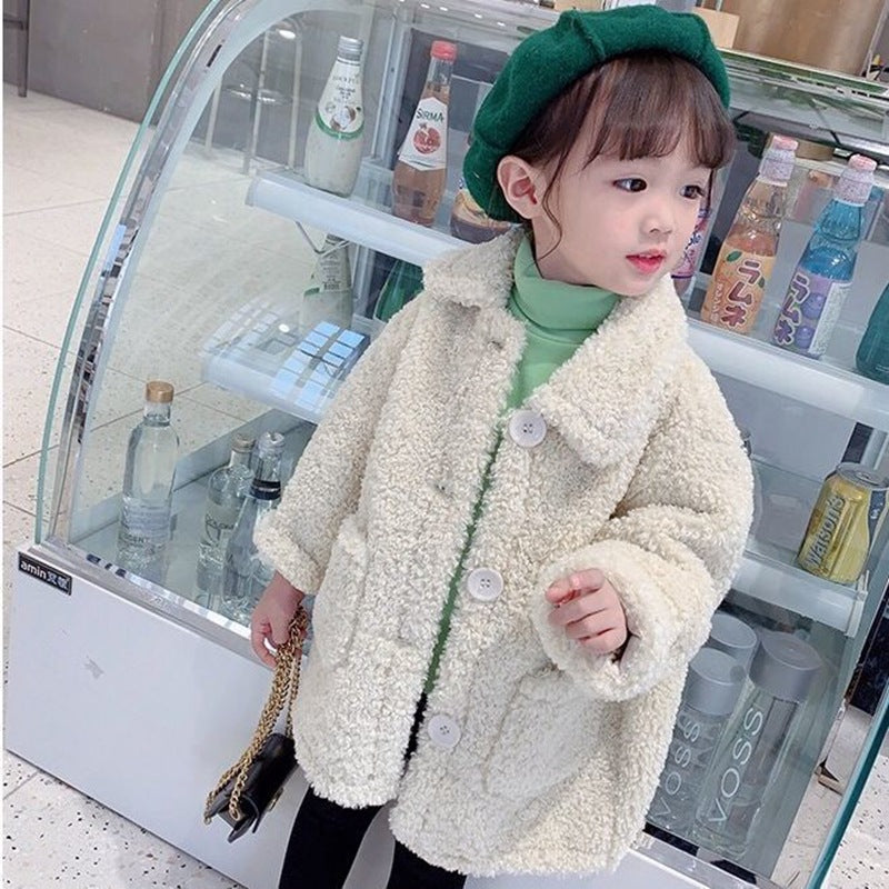 Girls' Long Faux Lamb Coat