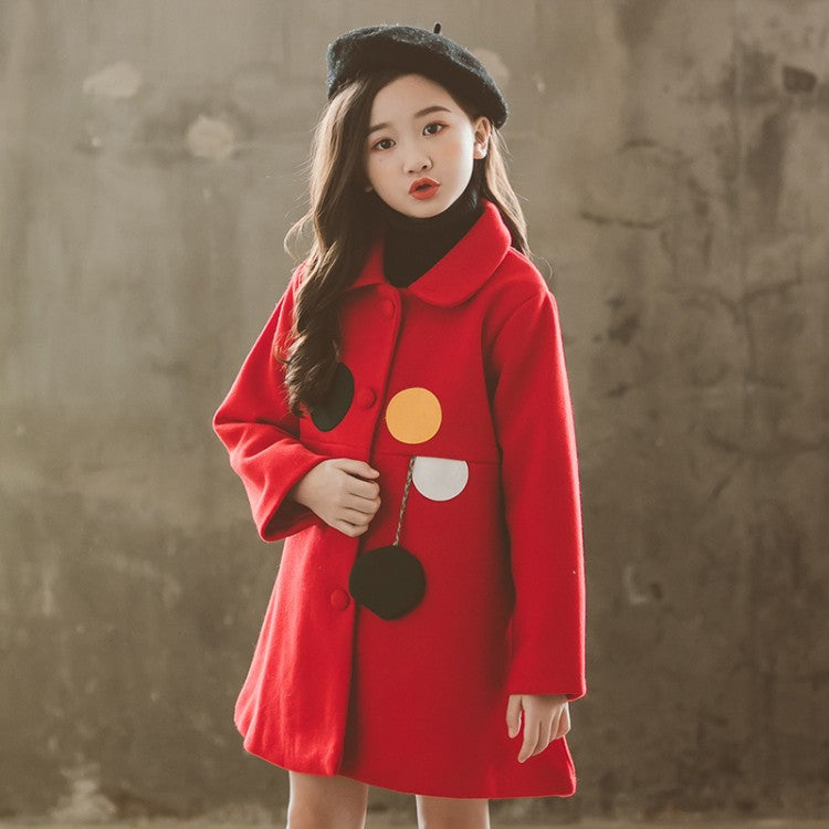 Girls' Polka Dot Wool Coat