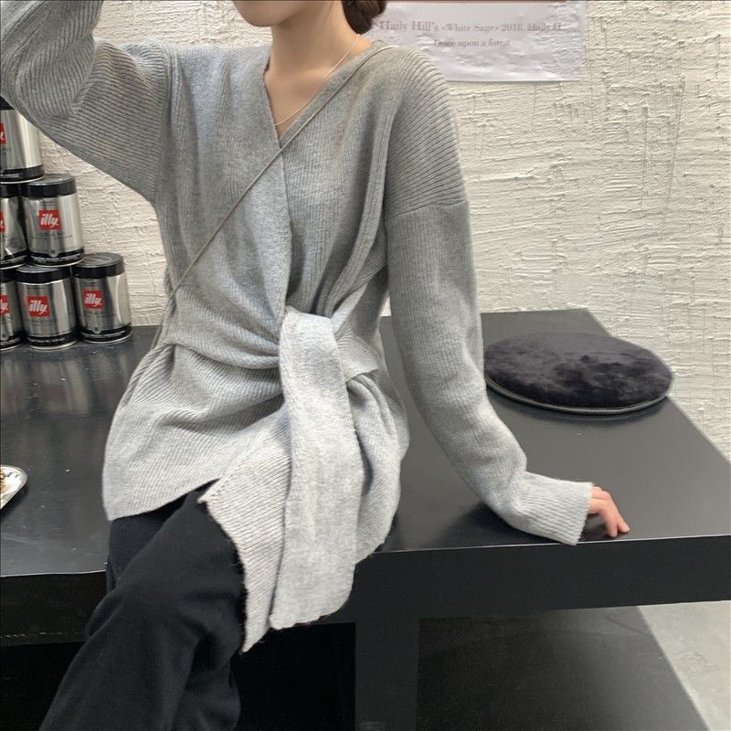 V-Neck Knit Sweater Dress