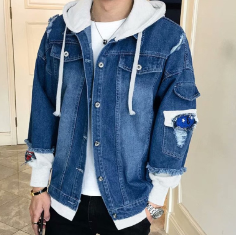 Distressed Denim Hooded Jacket