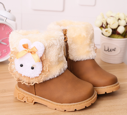 Girls' Bunny Fur Snow Boots
