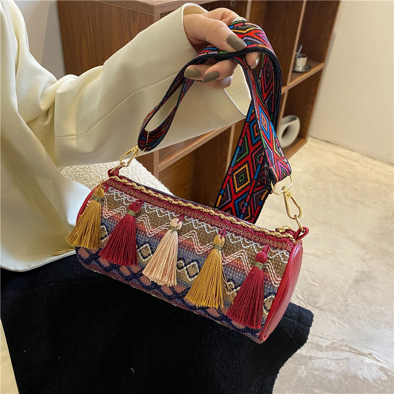 Embroidered Barrel Bag