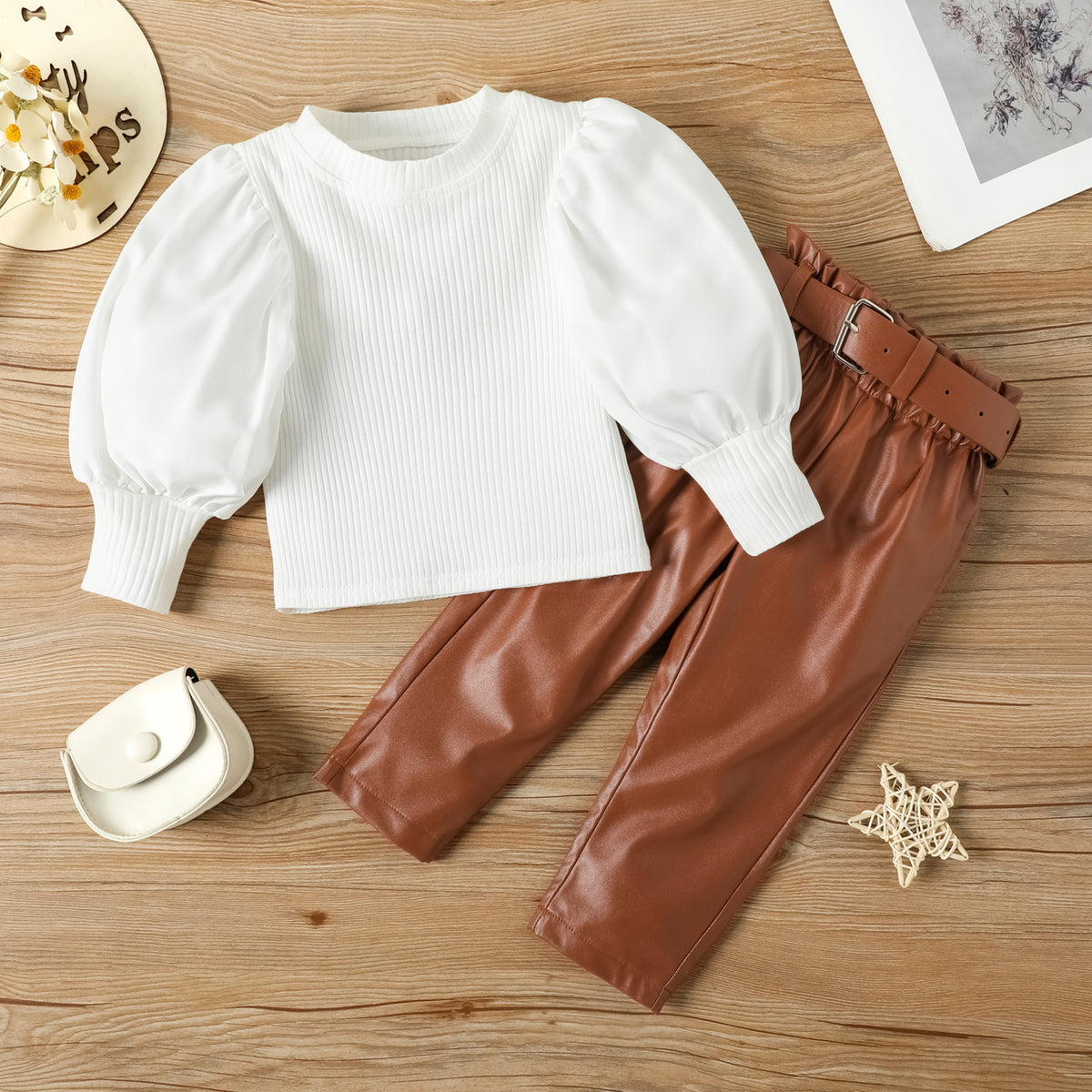 Girls' Puff Sleeve Top & Pants Set
