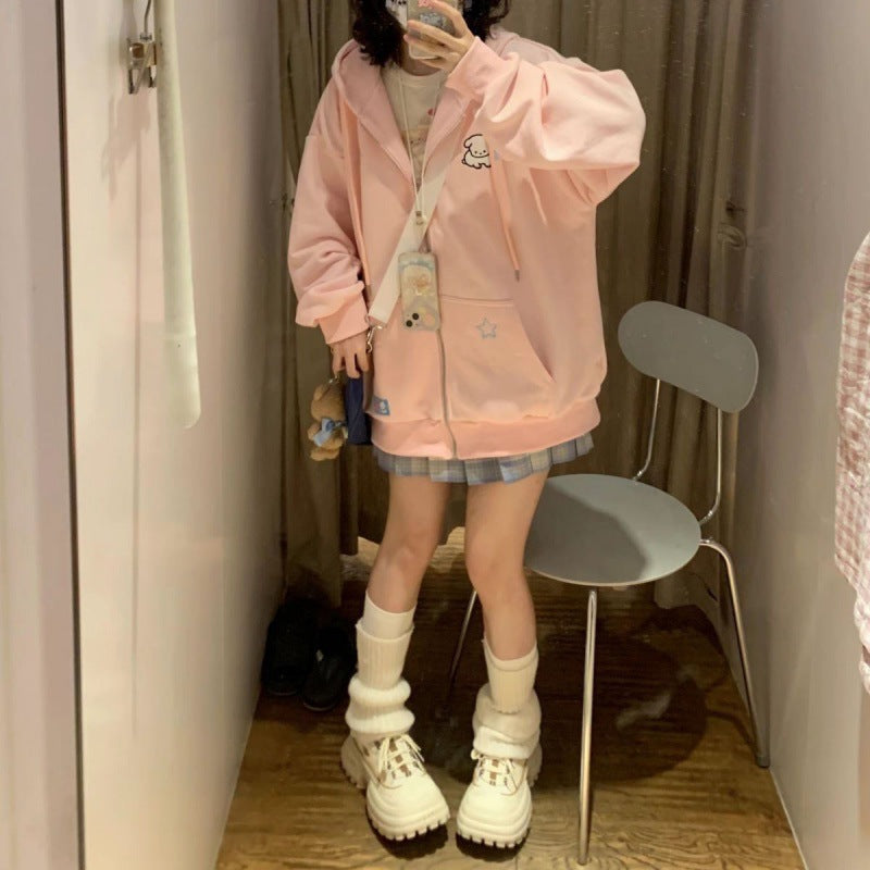 Embroidered Dog Hooded Cardigan