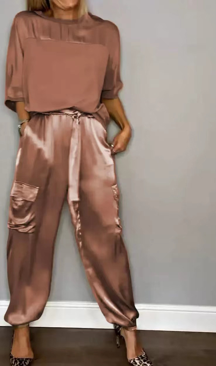 Satin Blouse & Trousers Set