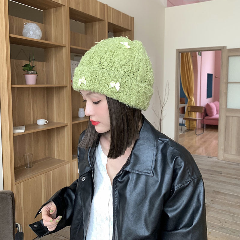 Fluffy Bow Knit Beanie