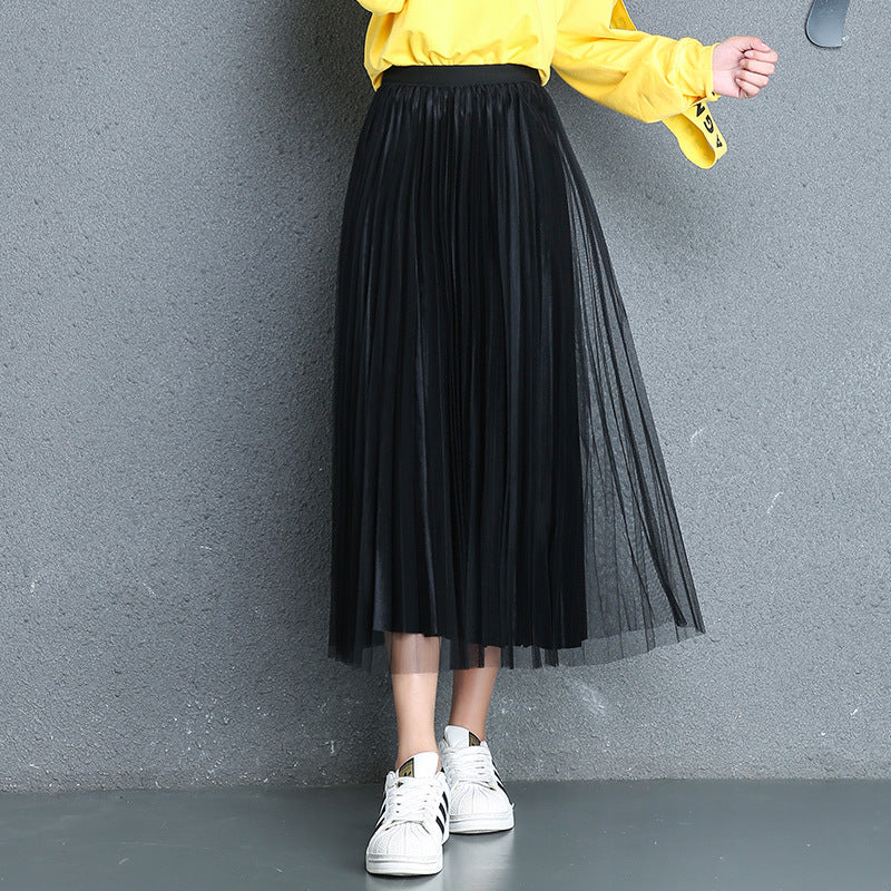 Pleated Tulle Midi Skirt