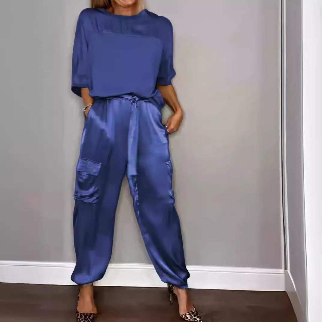 Satin Blouse & Trousers Set