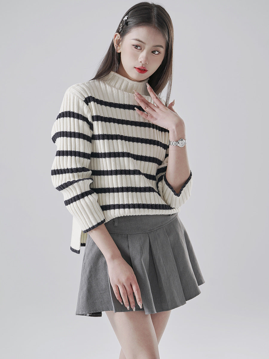 Striped Mock Neck Sweater