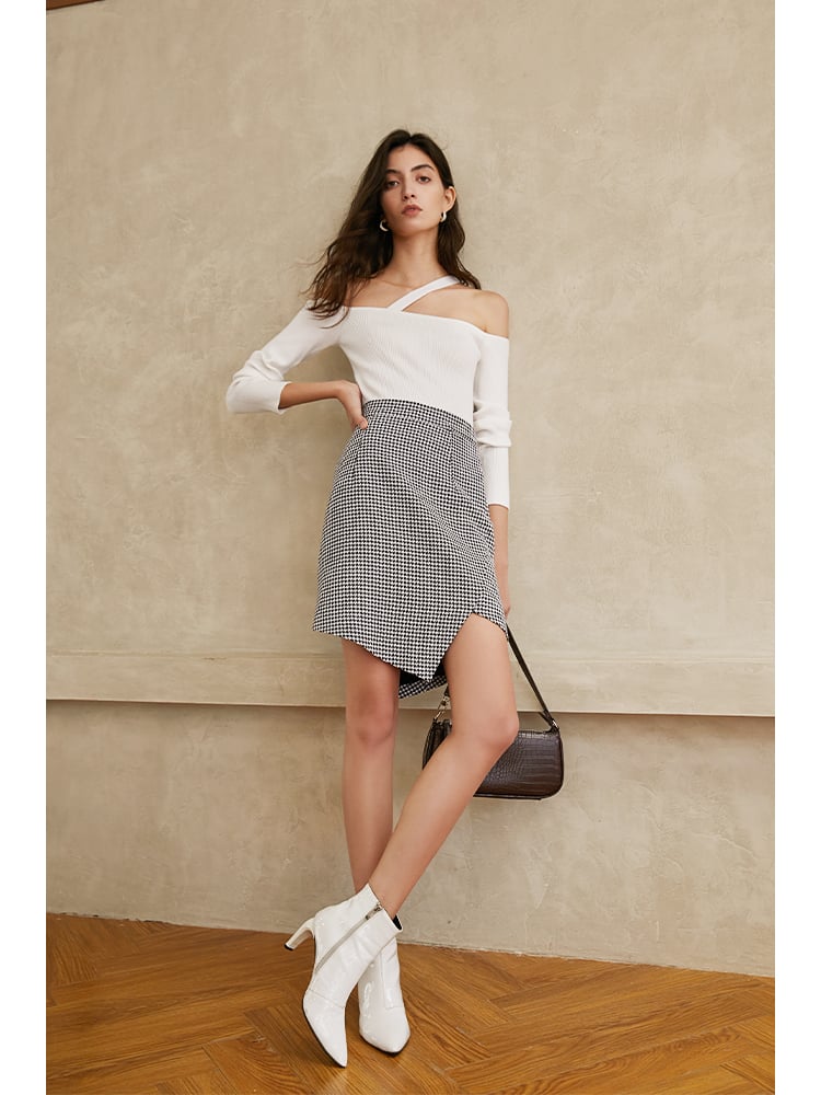Houndstooth Asymmetric Skirt