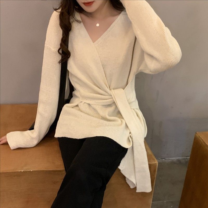 V-Neck Knit Sweater Dress
