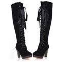 Lace-Up Velvet Knee-High Boots