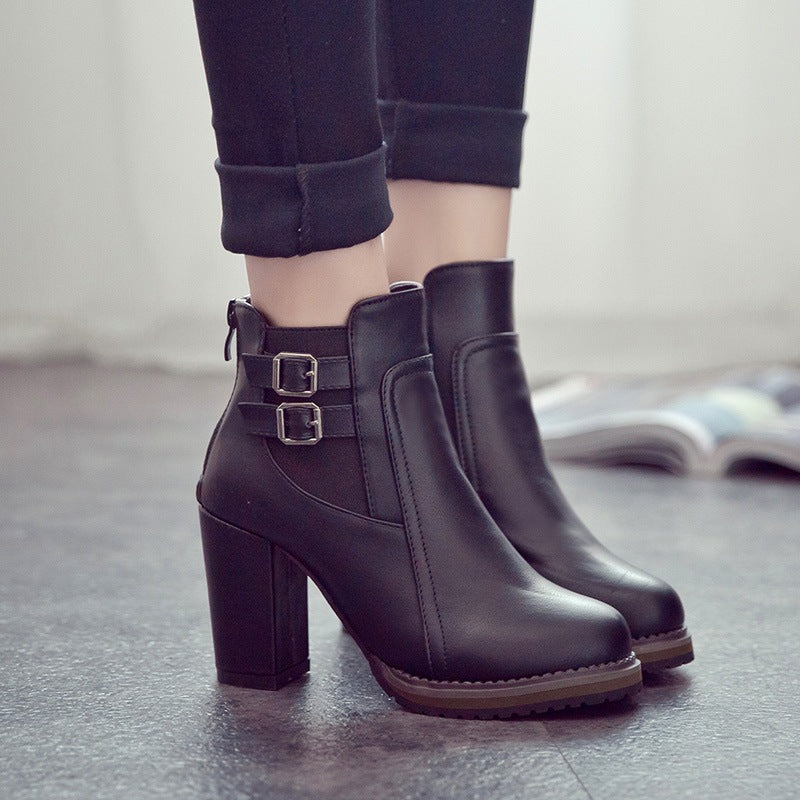 British Vintage Chunky Heel Ankle Boots for Women