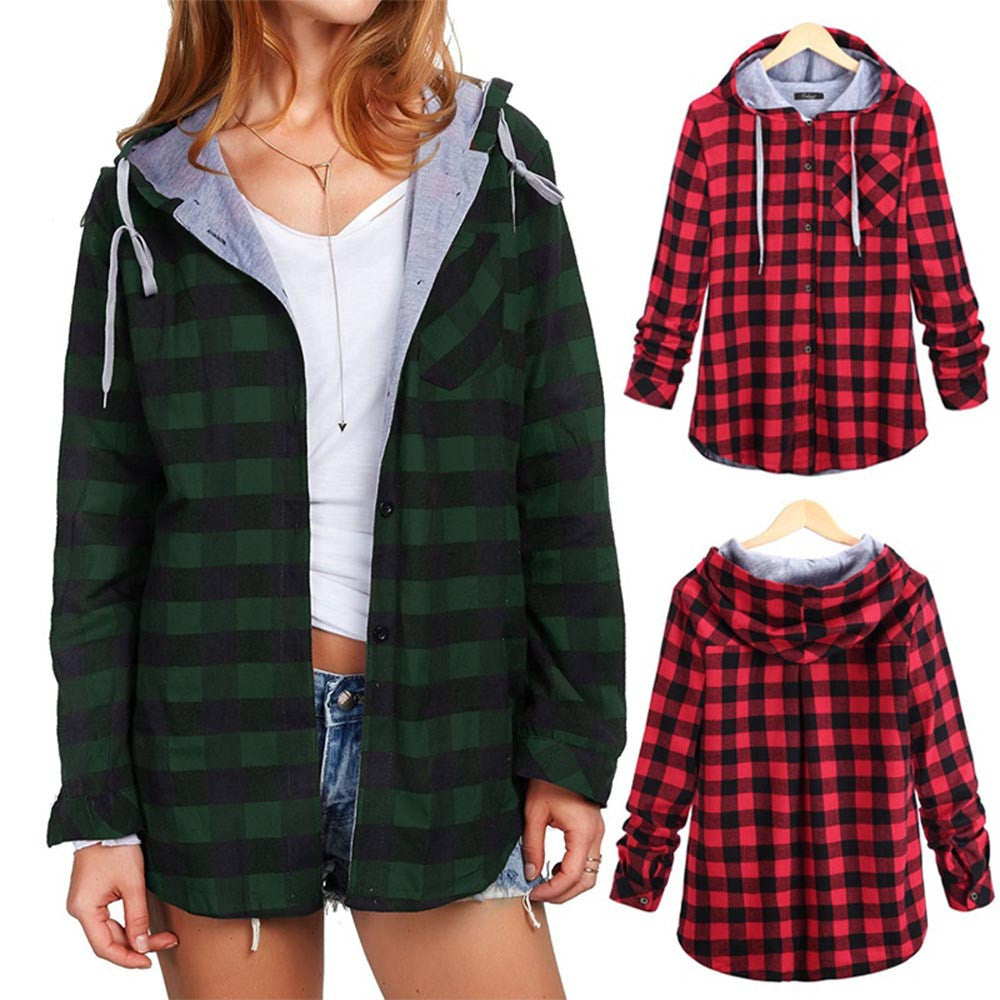 Checked Hooded Cardigan