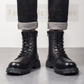 Black High-Top Boots for Boys in Overalls Style