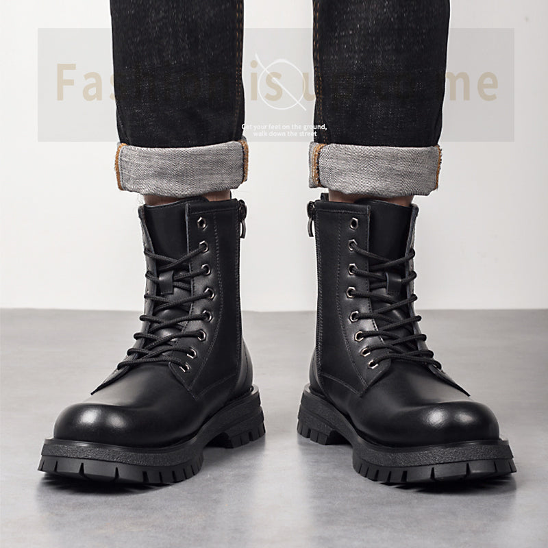 Black High-Top Boots for Boys in Overalls Style