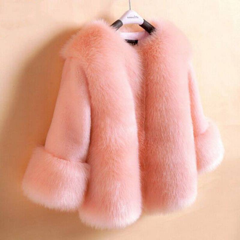 Girls' Faux Fur Trim Coat