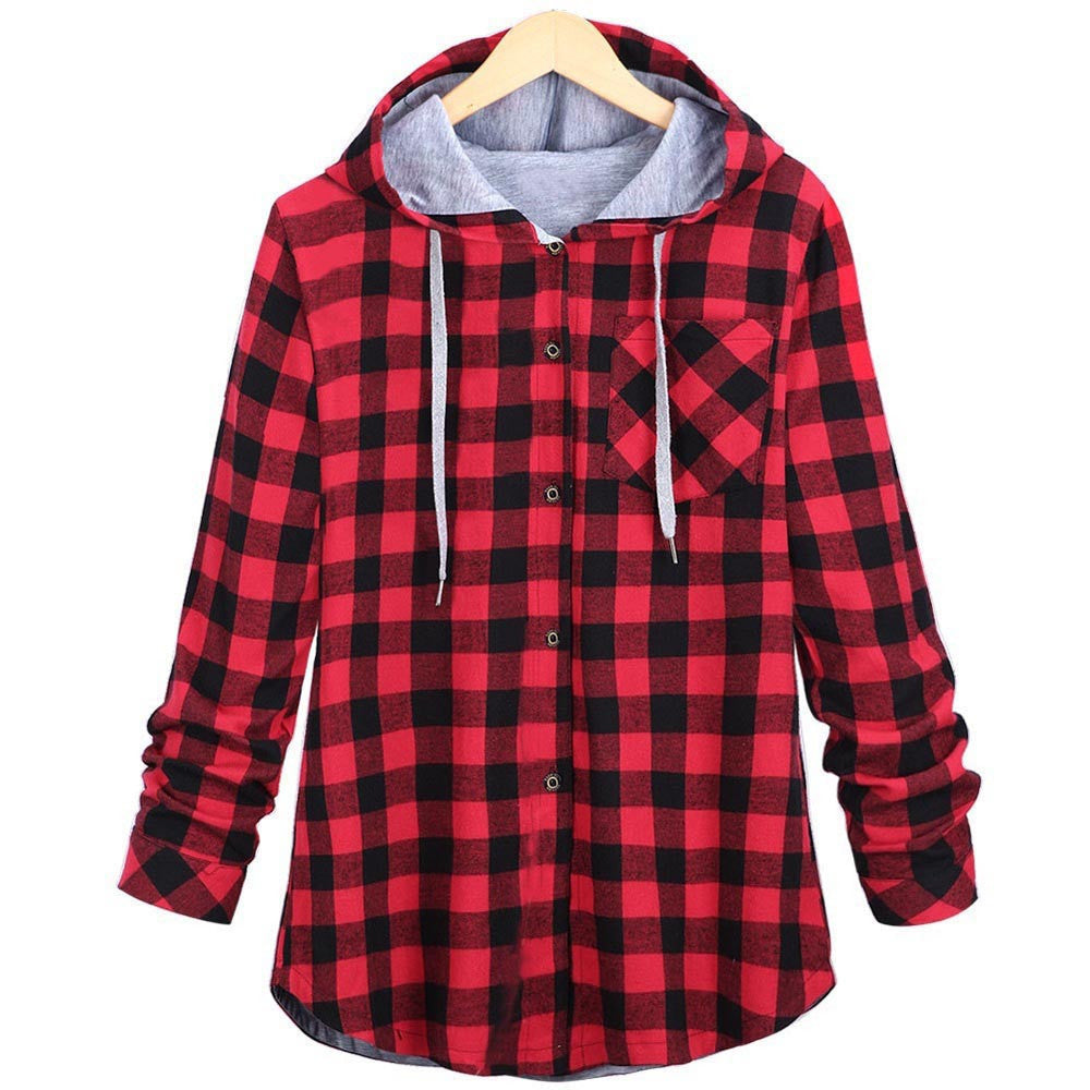 Checked Hooded Cardigan