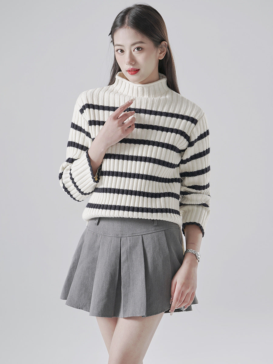 Striped Mock Neck Sweater