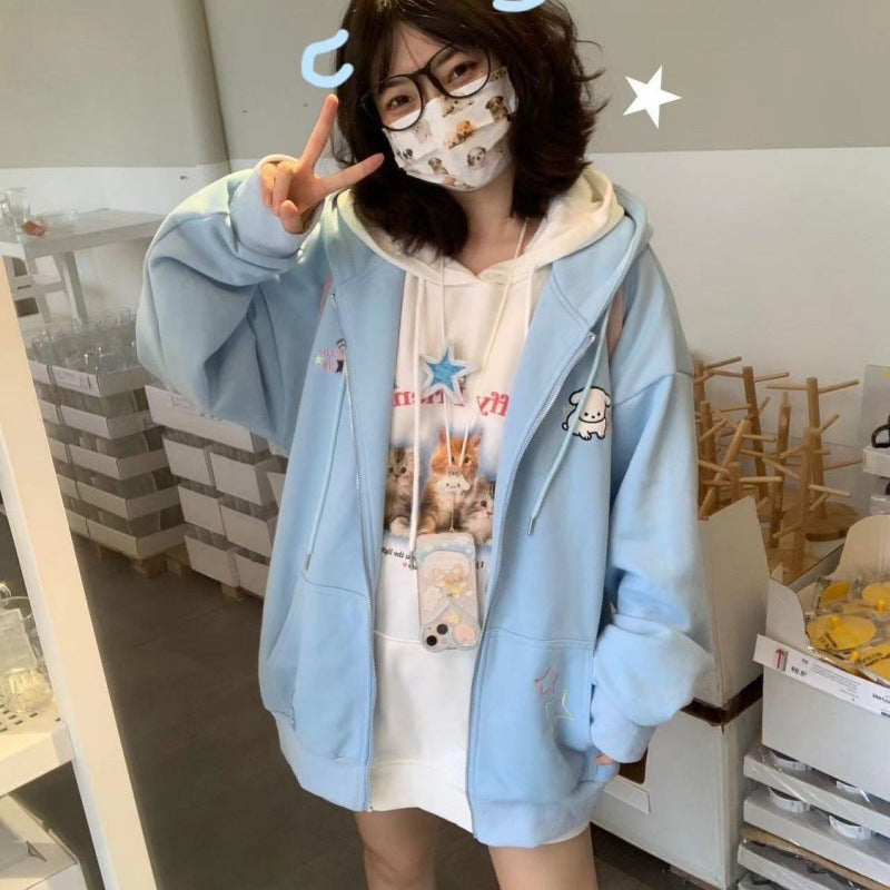 Embroidered Dog Hooded Cardigan