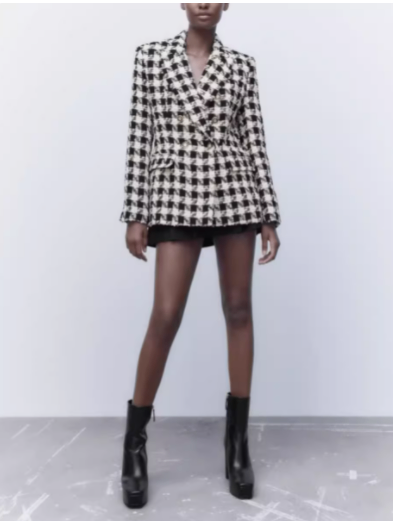 Houndstooth Double-Breasted Coat