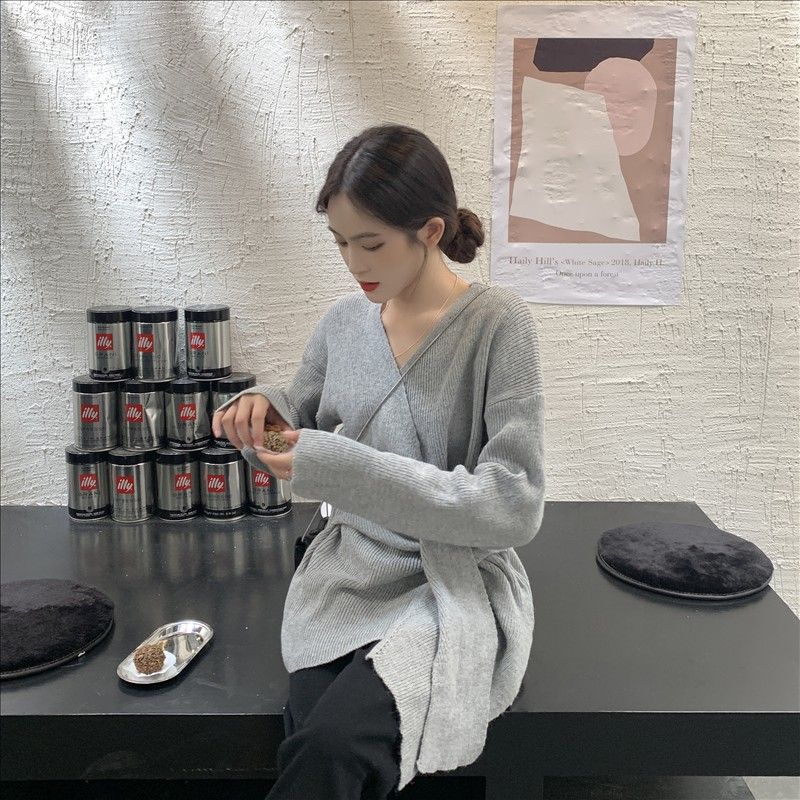 V-Neck Knit Sweater Dress