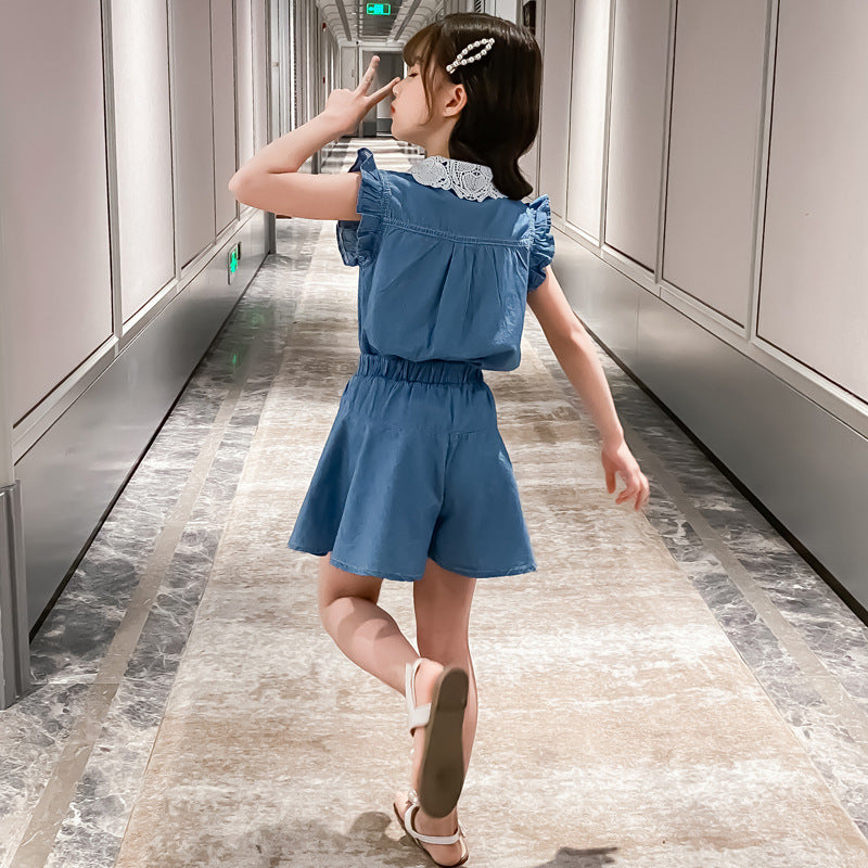Girls' Lace Collar Denim Set