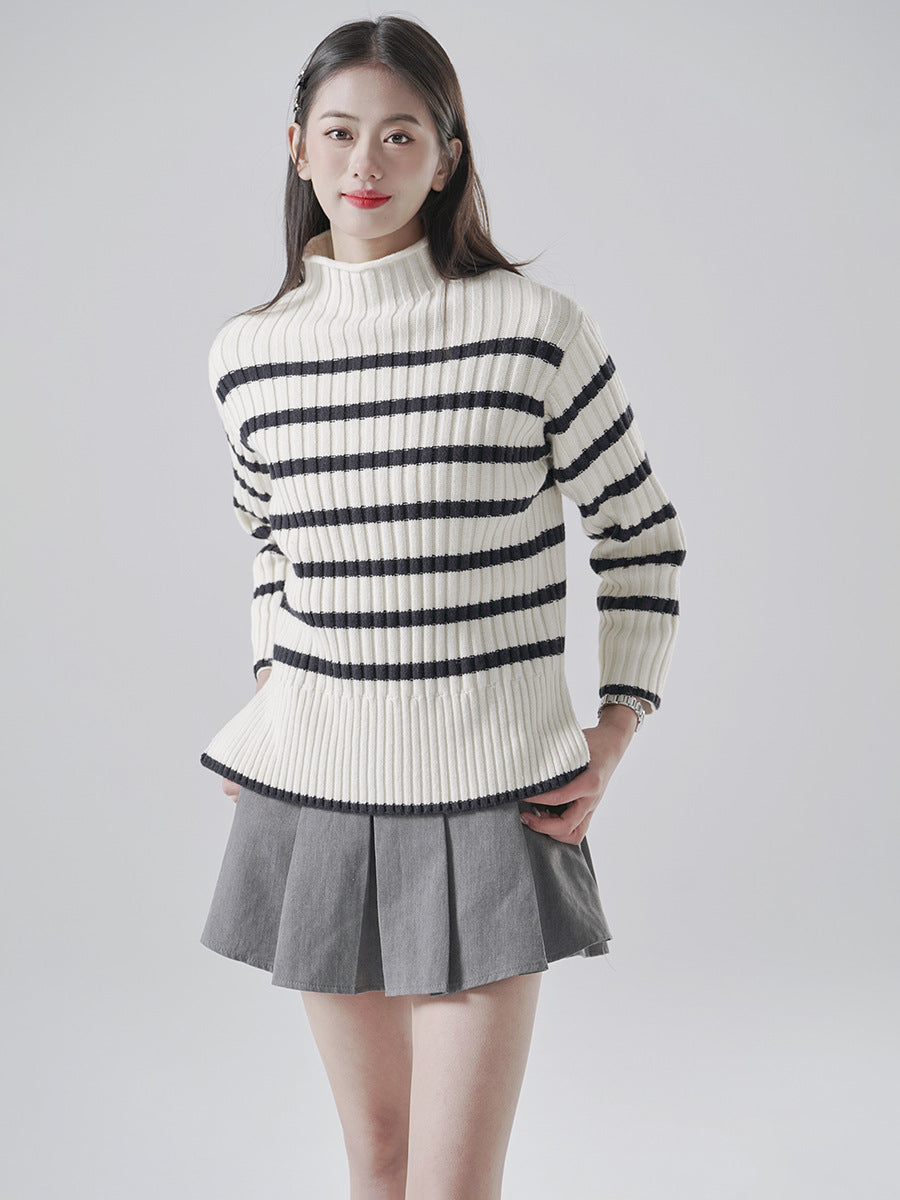 Striped Mock Neck Sweater