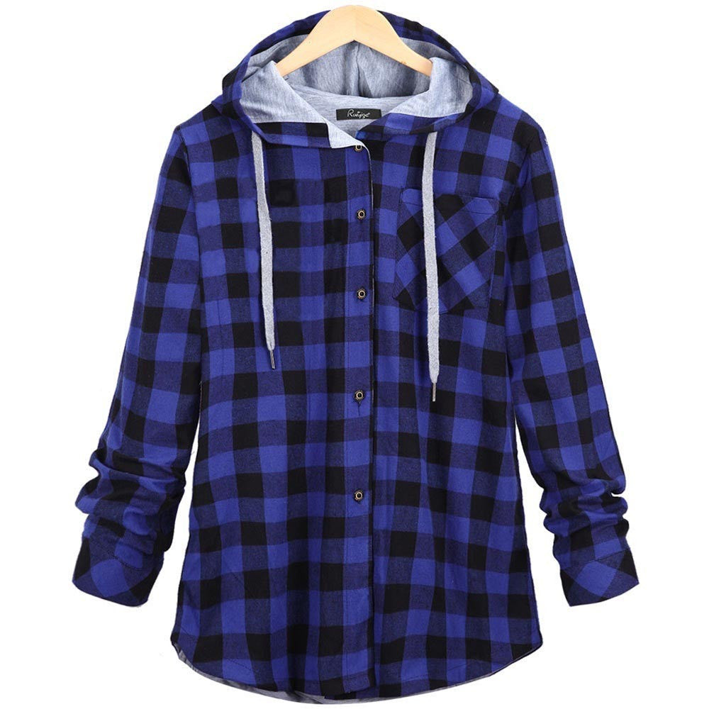 Checked Hooded Cardigan