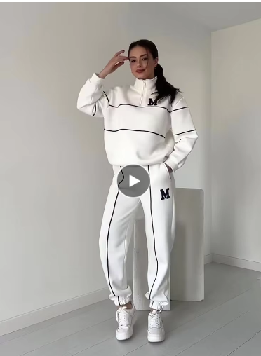 Zip Cardigan & Striped Trousers Set