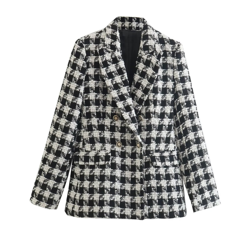 Houndstooth Double-Breasted Coat