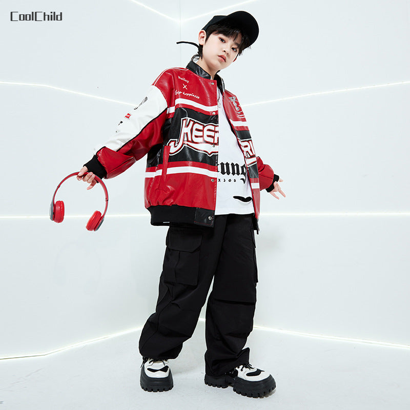 Boys' Leather Jacket & Cargo Set