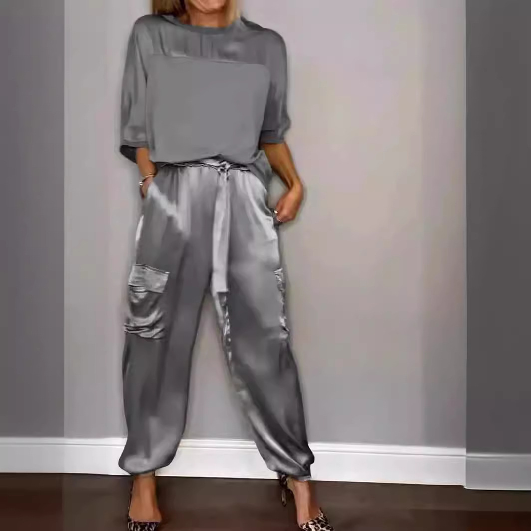 Satin Blouse & Trousers Set