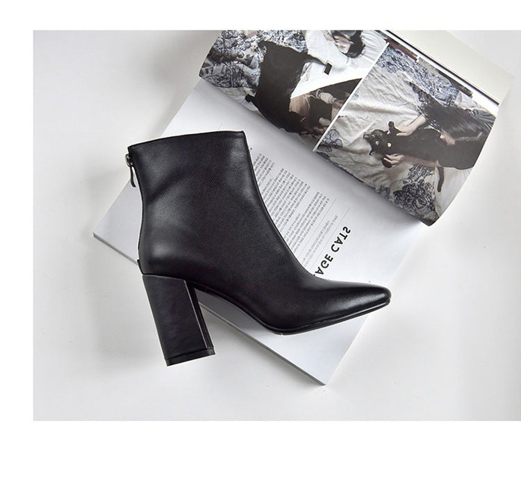 Gray Chunky Heeled Ankle Boots for Women