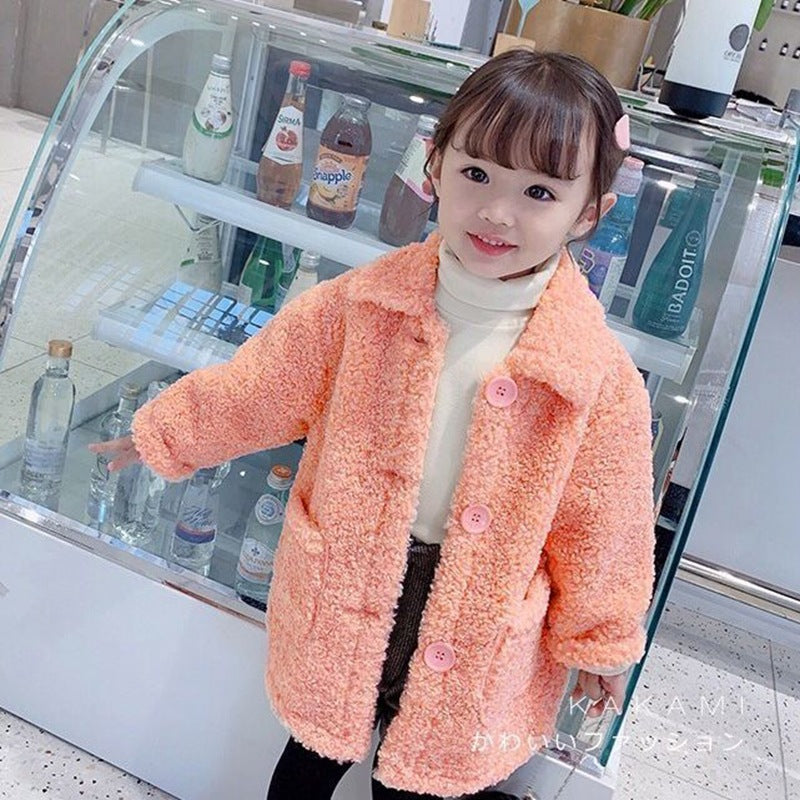 Girls' Long Faux Lamb Coat