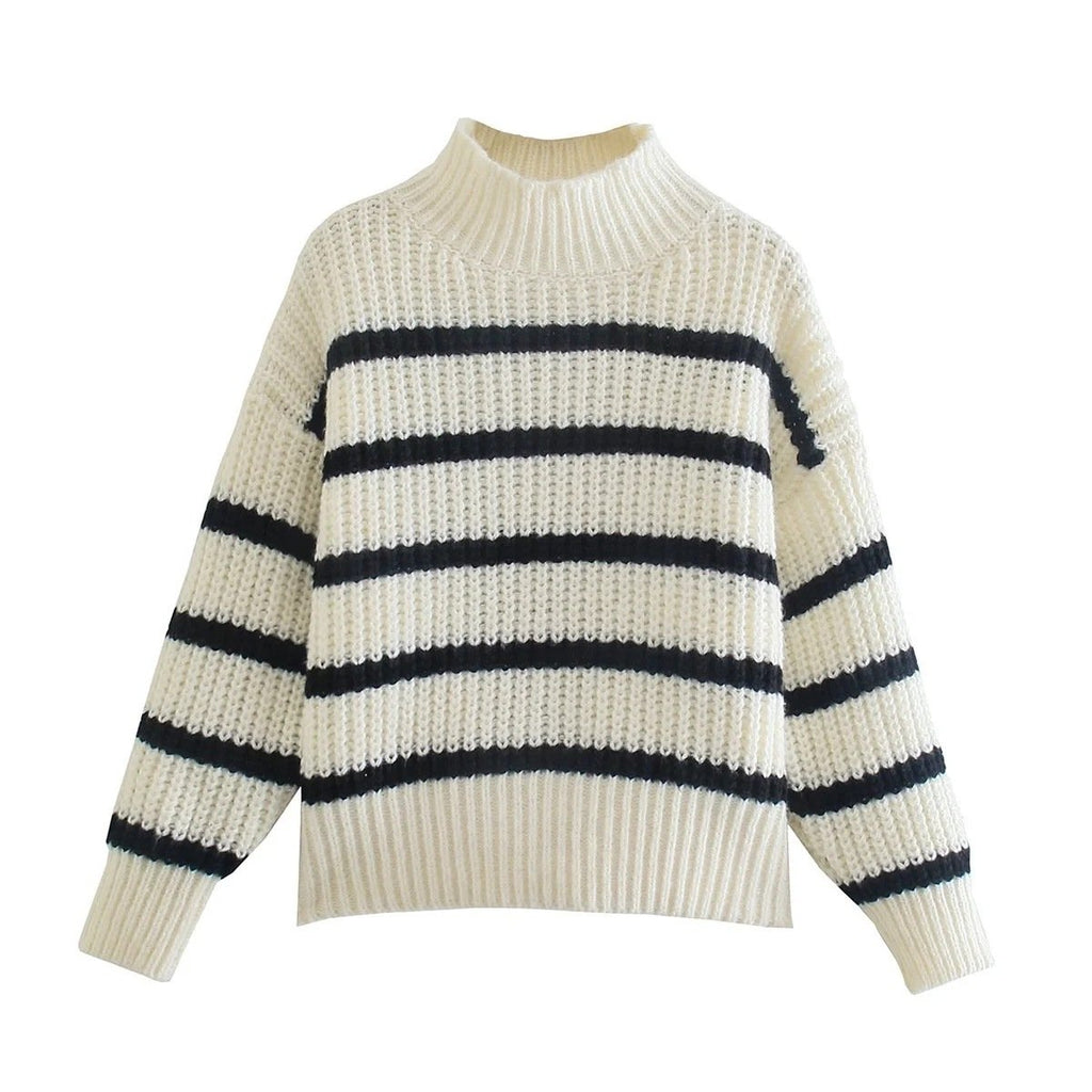Striped Mock Neck Sweater