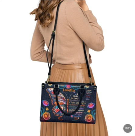 Butterfly Print Leather Handbag