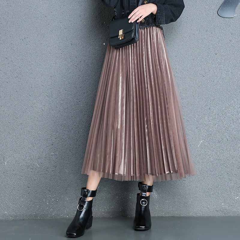 Pleated Tulle Midi Skirt