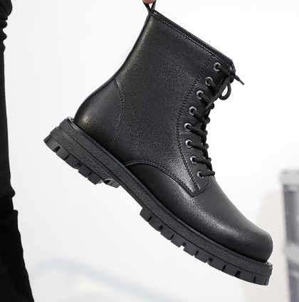 Black High-Top Boots for Boys in Overalls Style