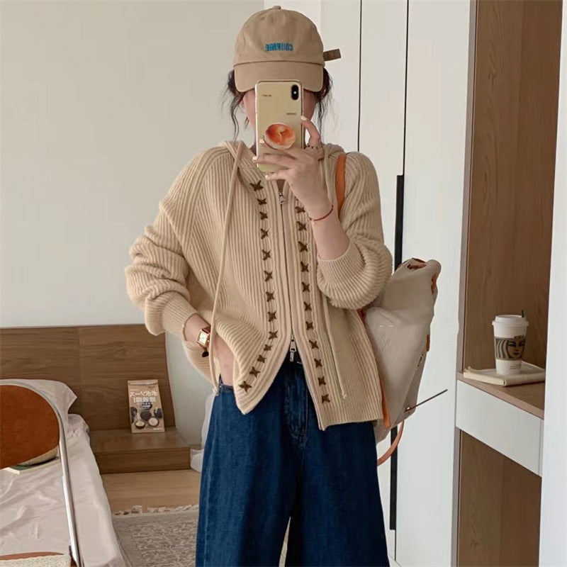 Hooded Tie-Front Cardigan
