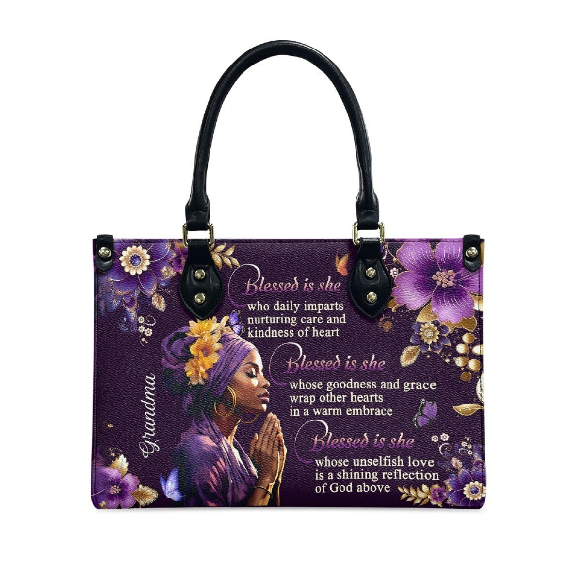 Butterfly Print Leather Handbag