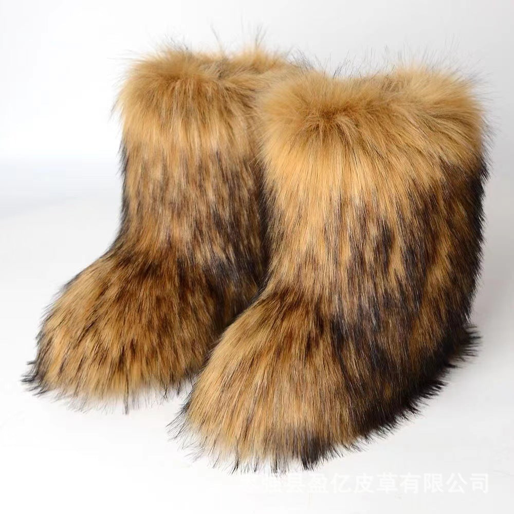 Fashionable Thick Plush Winter Knee-High Boots for Women