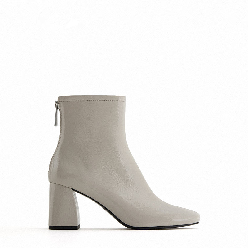 Gray Chunky Heeled Ankle Boots for Women