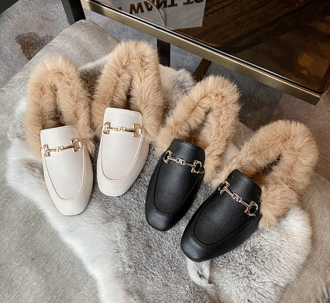 Faux Fur Lined Bow Loafers
