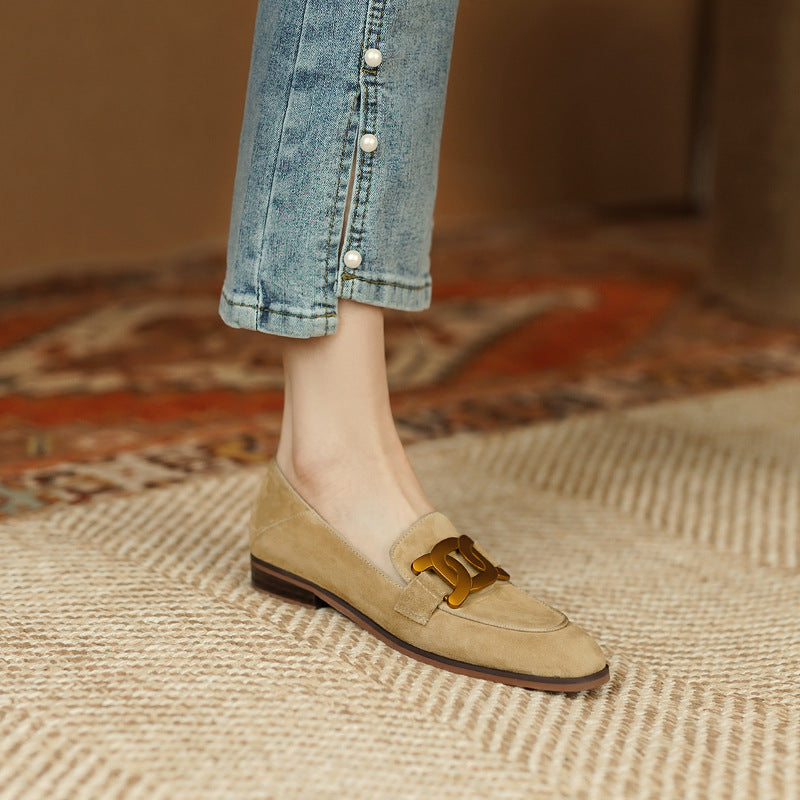 French Vintage Metal Buckle Loafers for Women